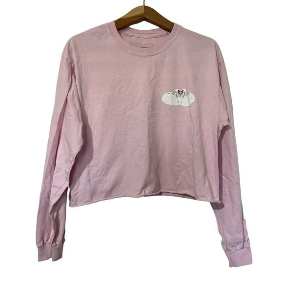 Taylor Swift Swan Lover Cropped Long Sleeve Top Size L Pale Pink Official Merch - Picture 1 of 5
